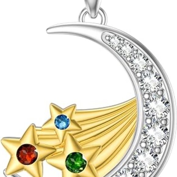 Crescent Moon & Star Necklace with Cubic Zirconia Shooting Star - Picture 3 of 8